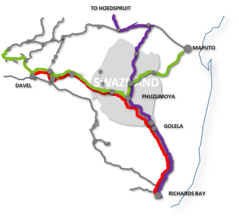 The Image below shows the Eswatini Railways System Map with added details of the new Eswatini Rail Link Project.