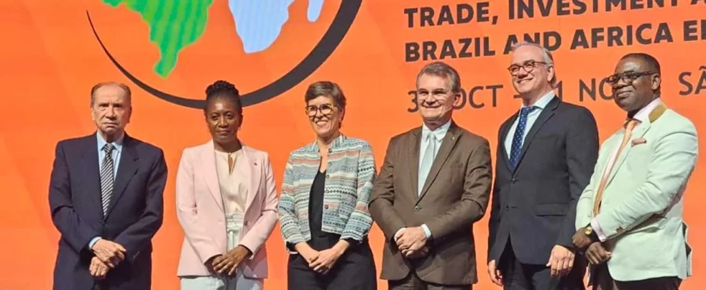 AfDB Lusophone Compact Committee Chair Moono Mupotola ( 2nd from left) with some of the delegates attending the Brazil-Africa Forum 2023, Sao Paulo Brazil