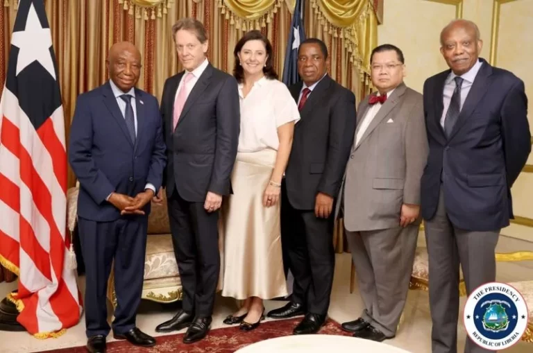 His Excellency The President of Liberia His Excellency Joseph Nyuma Boakai Sr (centre) with the Founder, Chairman and CEO of I-Pulse Inc Mr Robert Friedland, Ms Bronwyn Barnes, President and CEO of HPX, Mr Robert Gumede Chairman and Founder Guma Africa Group, Amb.(ret) Peter Pham and Gerald Padmore of Cox Padmore Skolnik & Shakarchy.