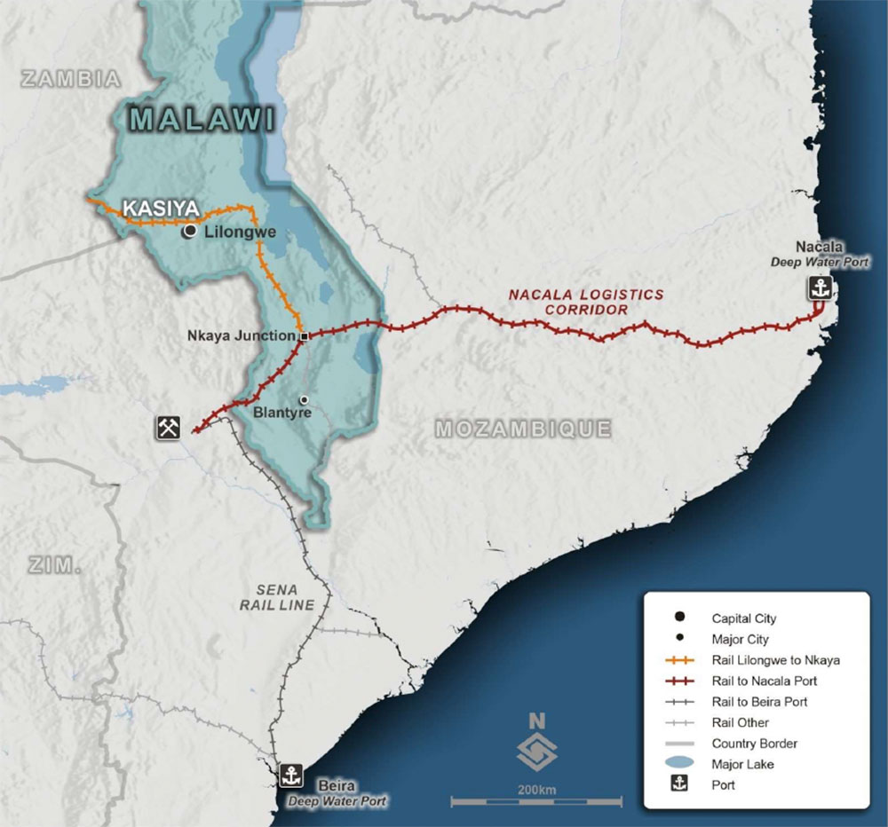 Nacala Logistics Corridor with section currently being upgraded in orange