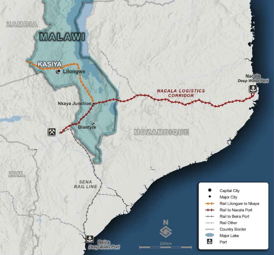 Nacala Logistics Corridor with section currently being upgraded in orange